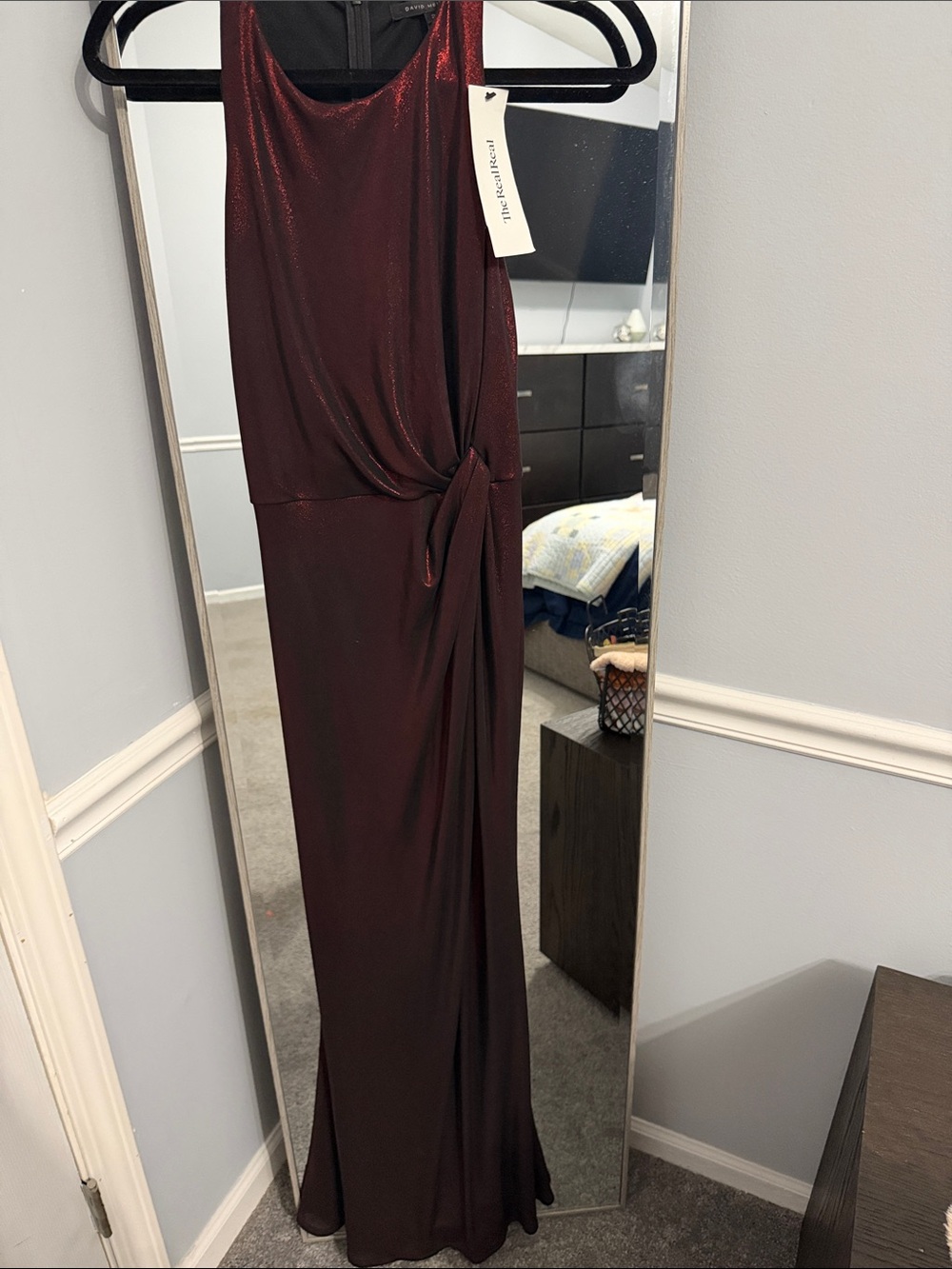 David Meister Sleeveless Twist-Detail Jumpsuit in Burgundy